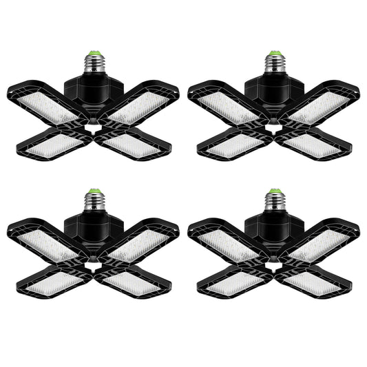 YANSUN 12 in. 6000K Daylight Foldable Industrial Black LED Flush Mount Garage Lightfor Garage or Utility Room 4-Pack