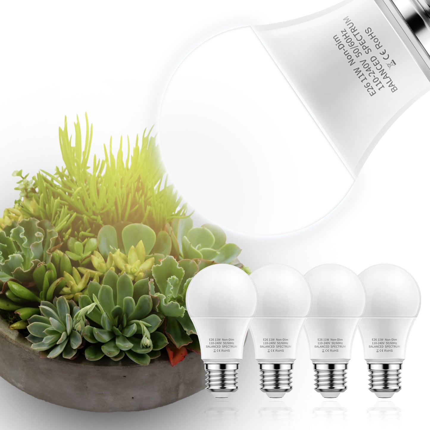 YANSUN 100-Watt Equivalent E26 A19 Grow Light Bulb Full Spectrum Non-Dim Indoor Plant Lighting (4-Pack)