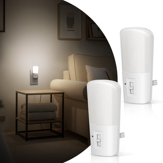 YANSUN 1 Watt Plug-in LED Night Light with Light Sensor and Slide Dimming White 5000K 2-Pack