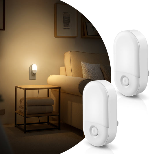 YANSUN 2-Pack Plug-In White Dimmable Night Lights with Dusk-to-Dawn Sensor, 3000K Warm White, Modern Integrated LED Night Light