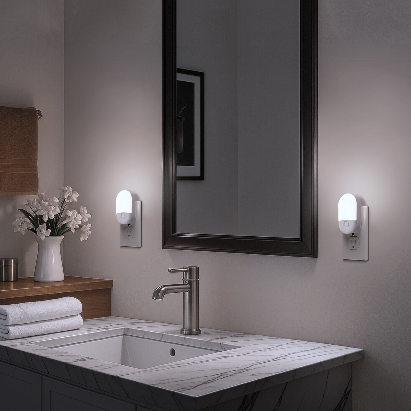 YANSUN 0.6-W
att Integrated LED Dimmable Horizontal Night Light, White 5000K, Dusk to Dawn, White, 2-Pack