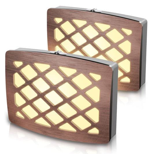 YANSUN 2.4 in. H Plug-in Vintage Night Light 2-Pack with Dimmer, 3000K Warm Glow, Etched Geometric Design