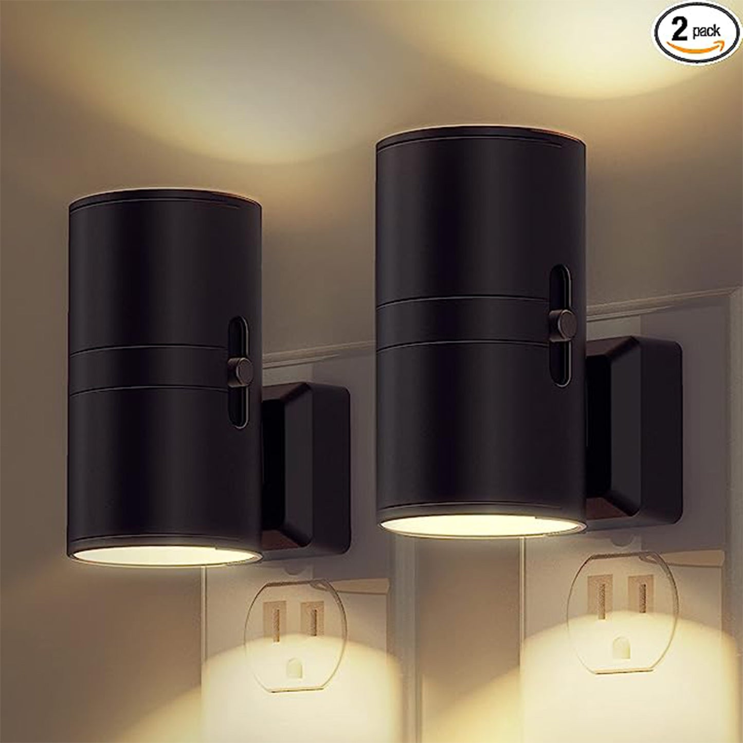 Dimmable Night Lights Plug into Wall, 3000K Soft White, Adjustable Brightness, Auto On/Off, 2-Pack for Bedroom, Hallway