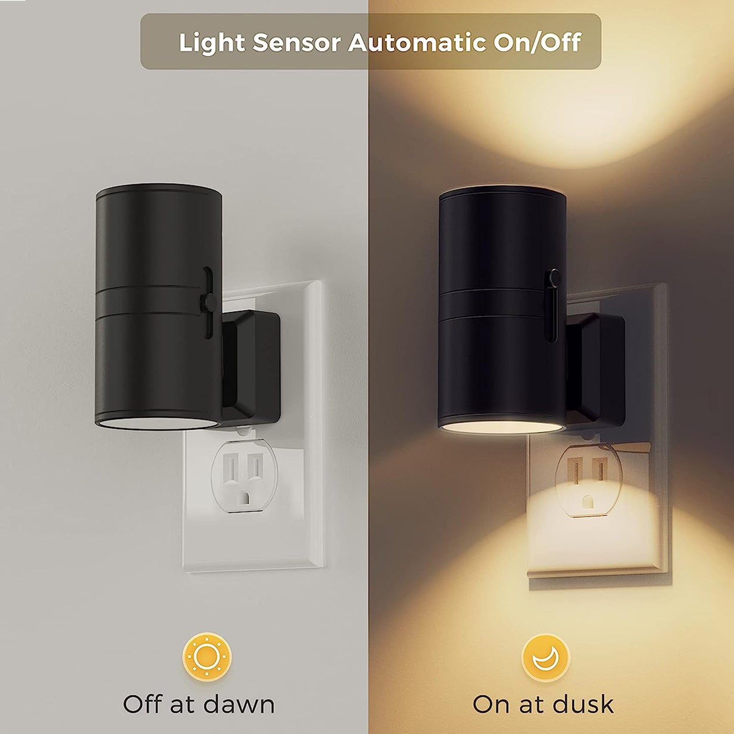 Dimmable Night Lights Plug into Wall, 3000K Soft White, Adjustable Brightness, Auto On/Off, 2-Pack for Bedroom, Hallway