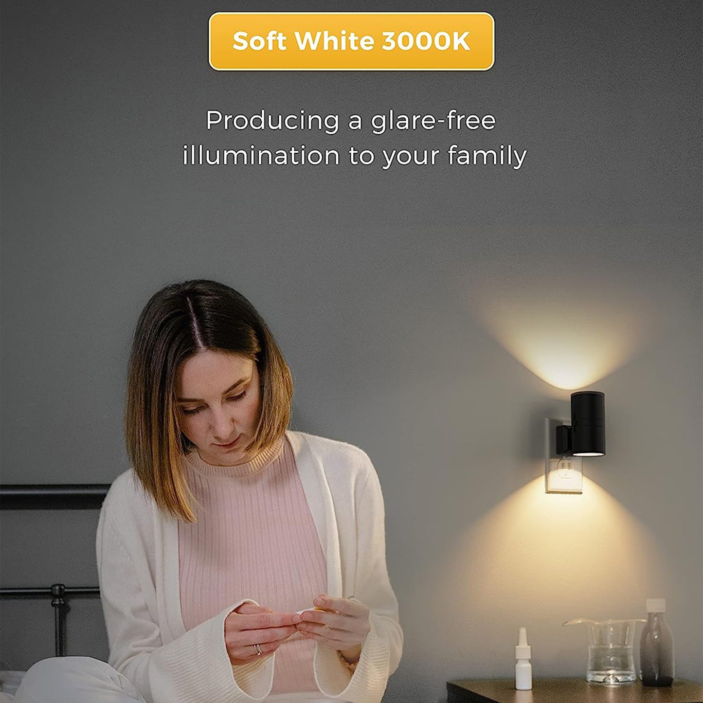 Dimmable Night Lights Plug into Wall, 3000K Soft White, Adjustable Brightness, Auto On/Off, 2-Pack for Bedroom, Hallway