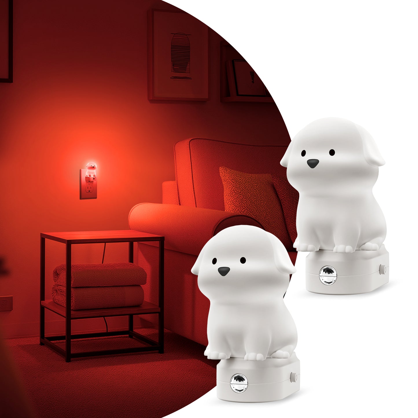 YANSUN 0.5-Watt Integrated LED Dimmable Dog Night Light, Color Changing, Button Adjustable, Dusk to Dawn, 2-Pack