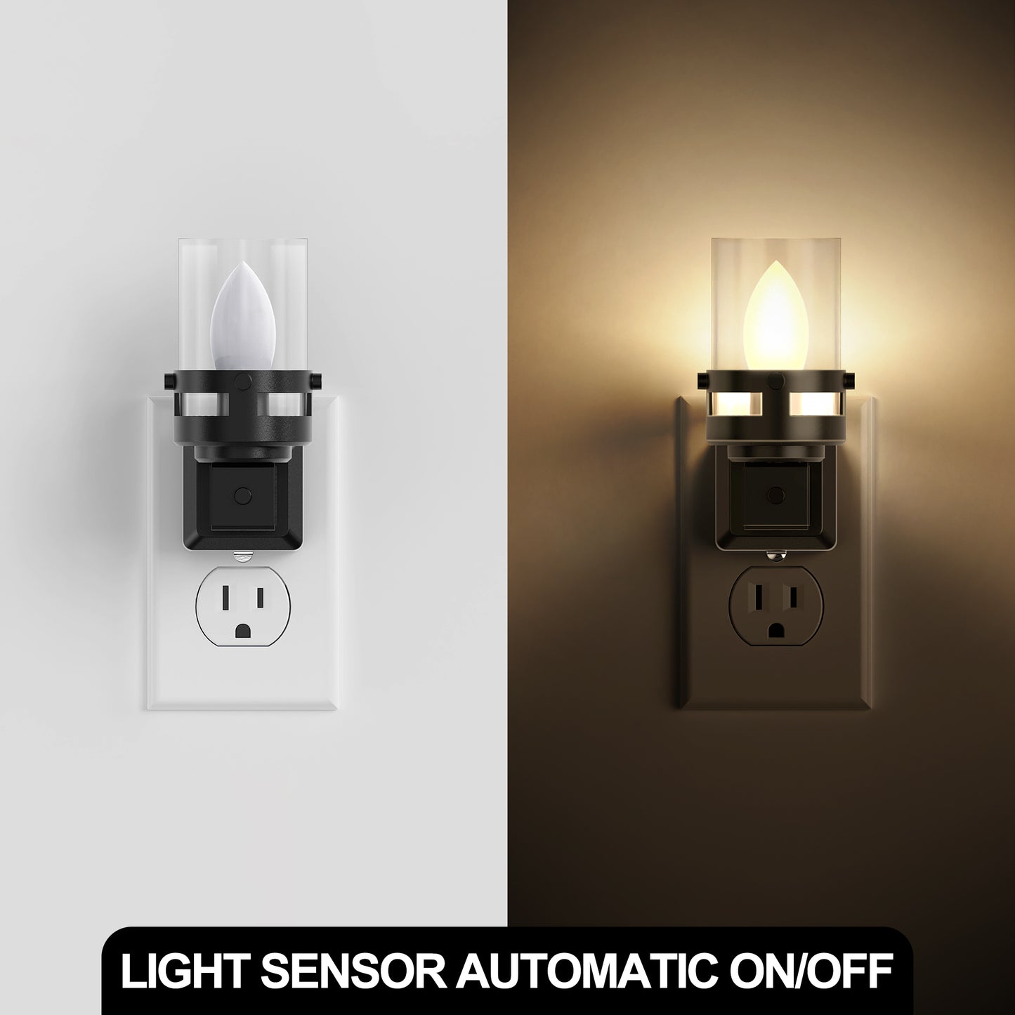 Candle Night Light Plug in 2-Pack with Dusk to Dawn Sensor, 3000K Warm White LED for Kids, Hallway, Bathroom, Bedroom