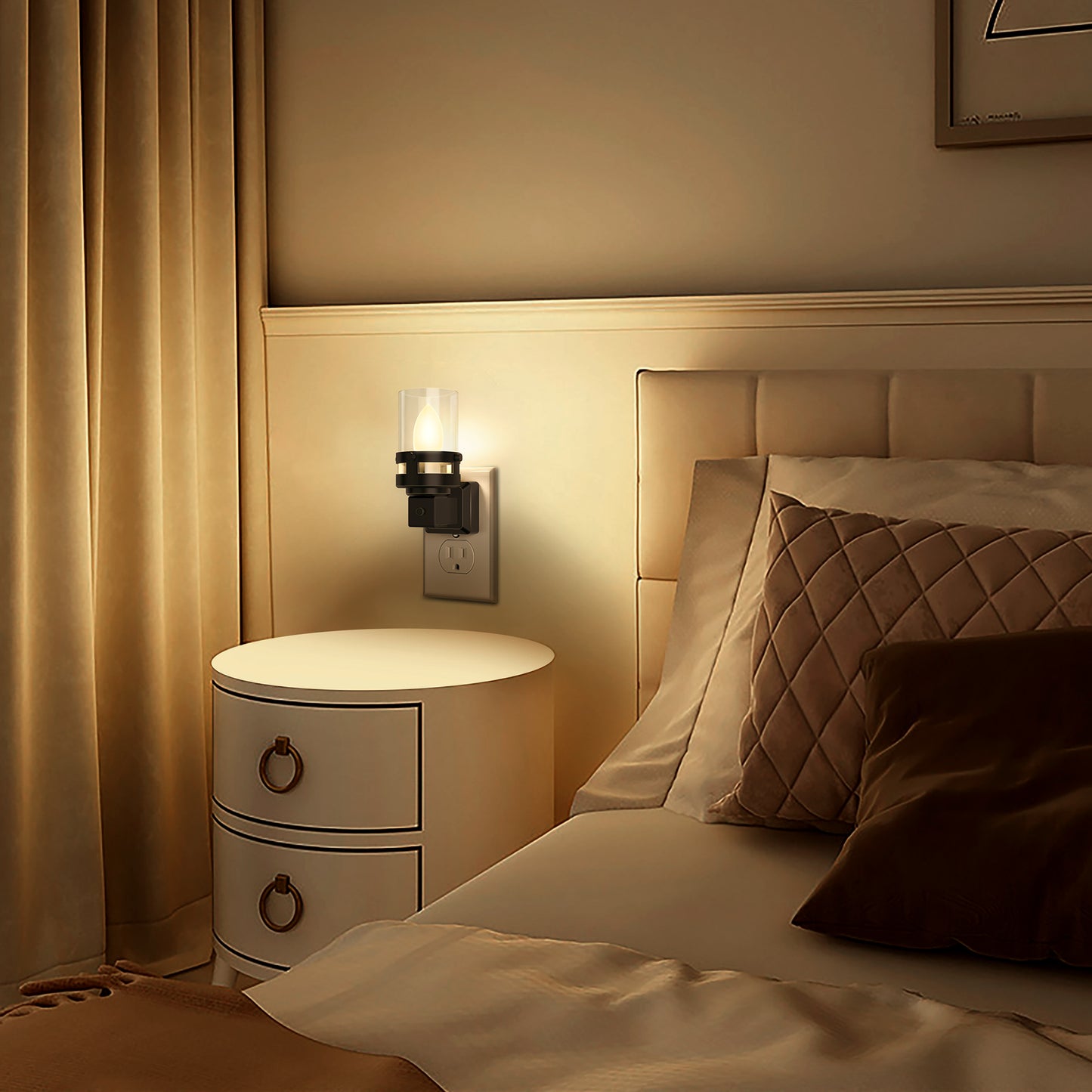 Candle Night Light Plug in 2-Pack with Dusk to Dawn Sensor, 3000K Warm White LED for Kids, Hallway, Bathroom, Bedroom
