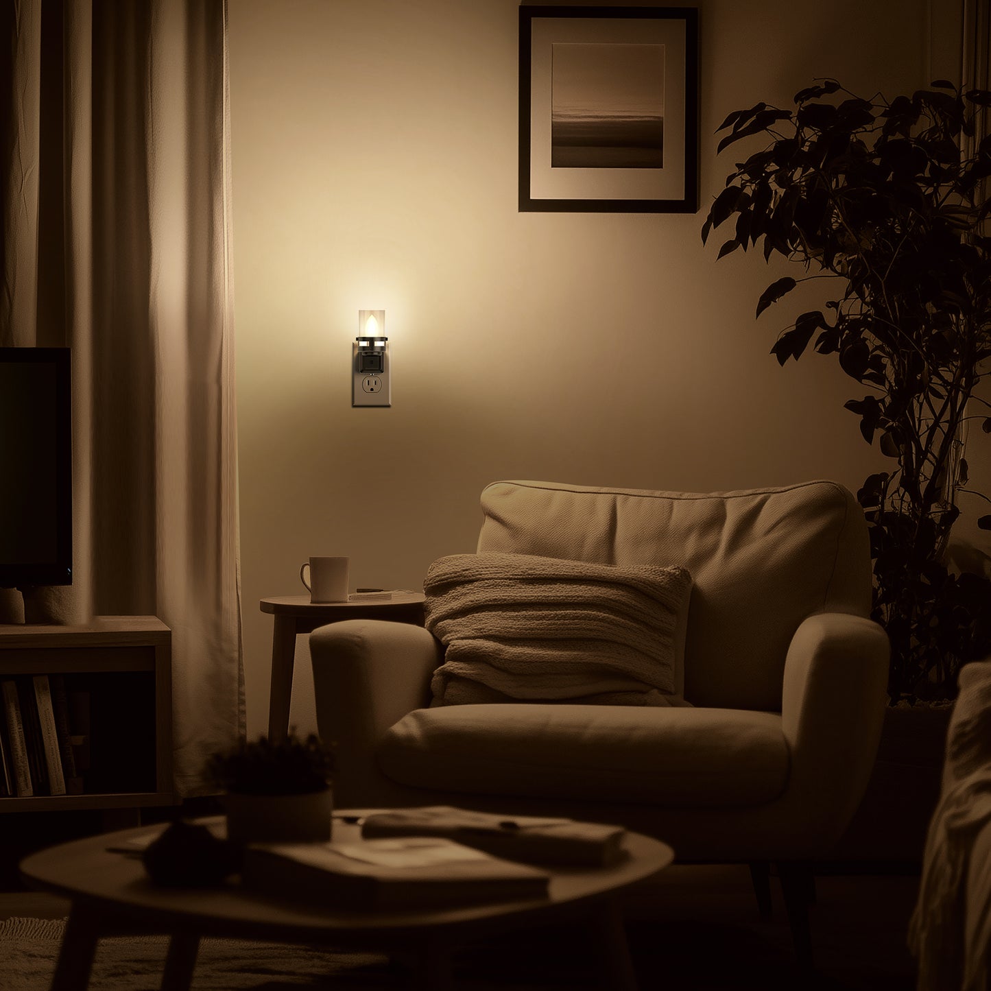 Candle Night Light Plug in 2-Pack with Dusk to Dawn Sensor, 3000K Warm White LED for Kids, Hallway, Bathroom, Bedroom