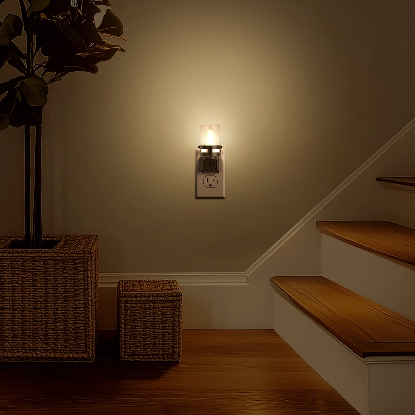 Candle Night Light Plug in 2-Pack with Dusk to Dawn Sensor, 3000K Warm White LED for Kids, Hallway, Bathroom, Bedroom