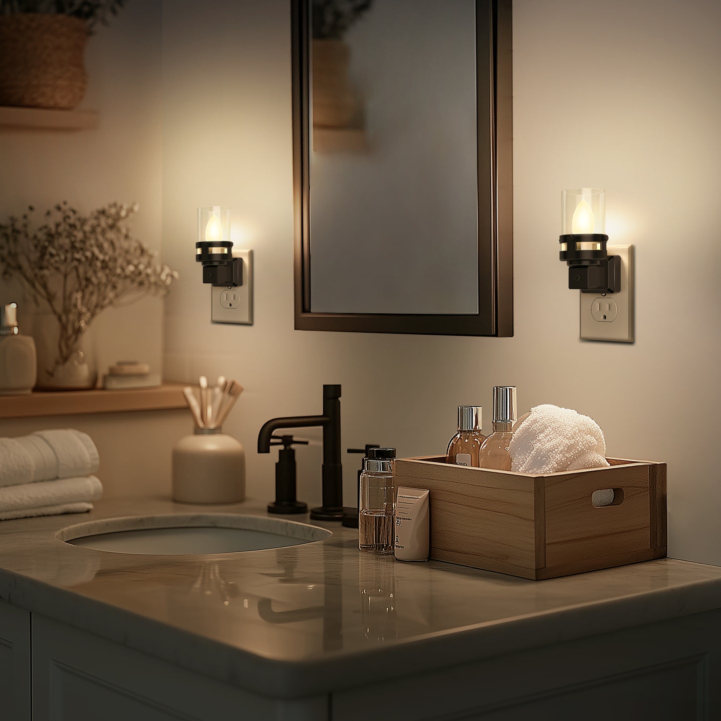 Candle Night Light Plug in 2-Pack with Dusk to Dawn Sensor, 3000K Warm White LED for Kids, Hallway, Bathroom, Bedroom