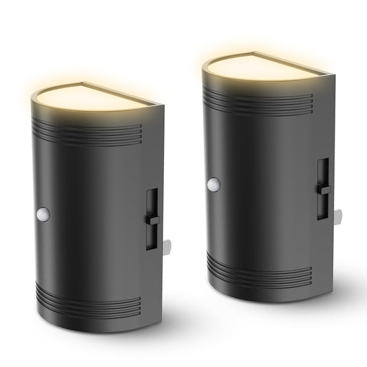 YANSUN 2-Pack 1W Black Half-Moon Plug-In Night Lights with Motion Sensor and Sliding Dimming, Warm 3000K, US Standard