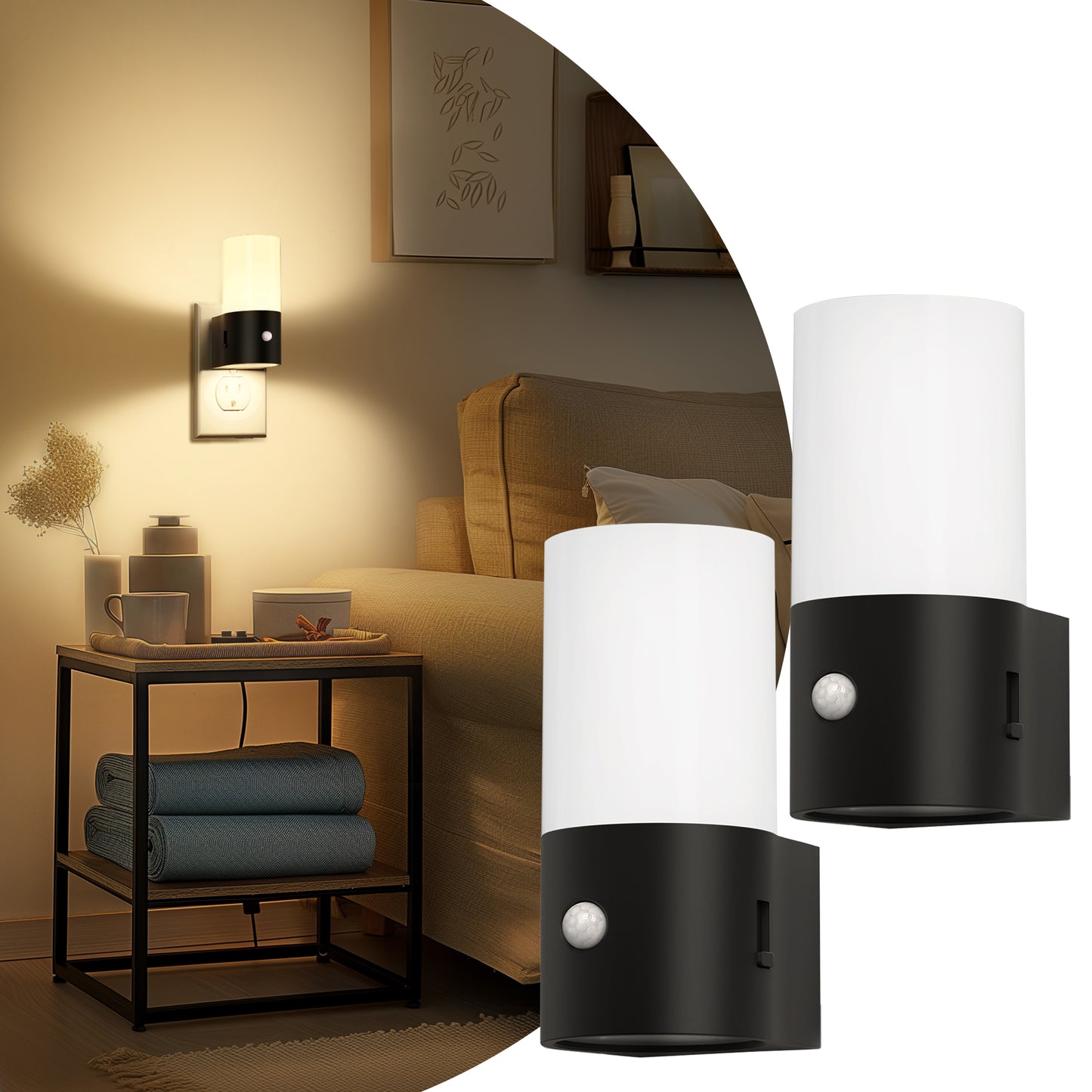 LED Motion Sensor Night Light Plug in 2-Pack, 100LM Dimmable, 3000K Soft White, Auto On/Off for Hallway, Bedroom