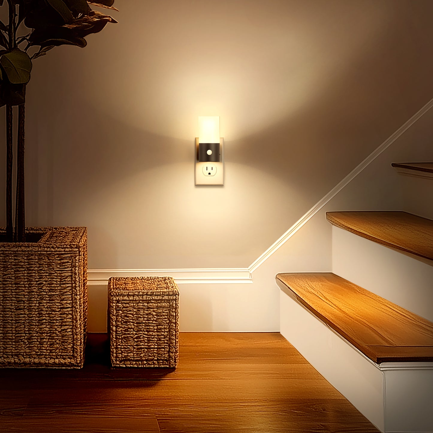 LED Motion Sensor Night Light Plug in 2-Pack, 100LM Dimmable, 3000K Soft White, Auto On/Off for Hallway, Bedroom
