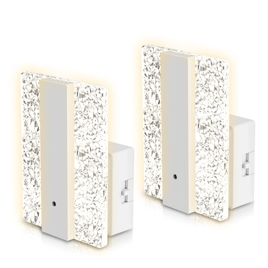 YANSUN 1W White Plug-In Night Lights with Modern Diamond Acrylic Square Cylinder, Sliding Dimming, Warm 3000K, 2-Pack