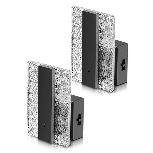 YANSUN 1-Watt Modern Square Plug-in Integrated LED Night Light with Light Sensor, Crushed Acrylic, White 5000K, Black, 2-Pack