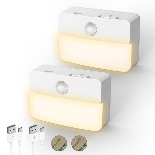 1-Light LED Motion Sensor Night Light, Rechargeable LED Night Light, 35LM Soft White for Stairs, Hallway (2-Pack)