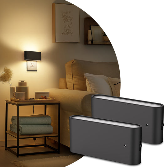 1-Light Black Dimmable LED Night Light Plug in with Dusk-to-Dawn Sensor, Soft White 3000K for Bedroom, Hallway 2 Pack