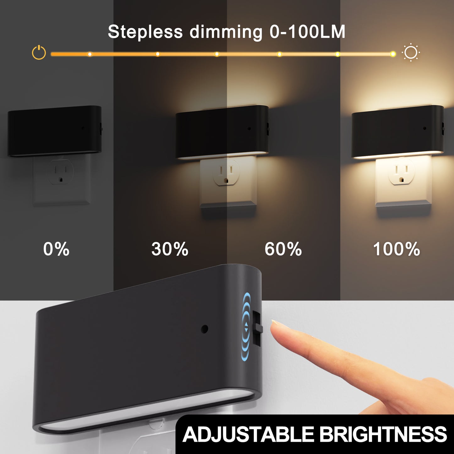 1-Light Black Dimmable LED Night Light Plug in with Dusk-to-Dawn Sensor, Soft White 3000K for Bedroom, Hallway 2 Pack
