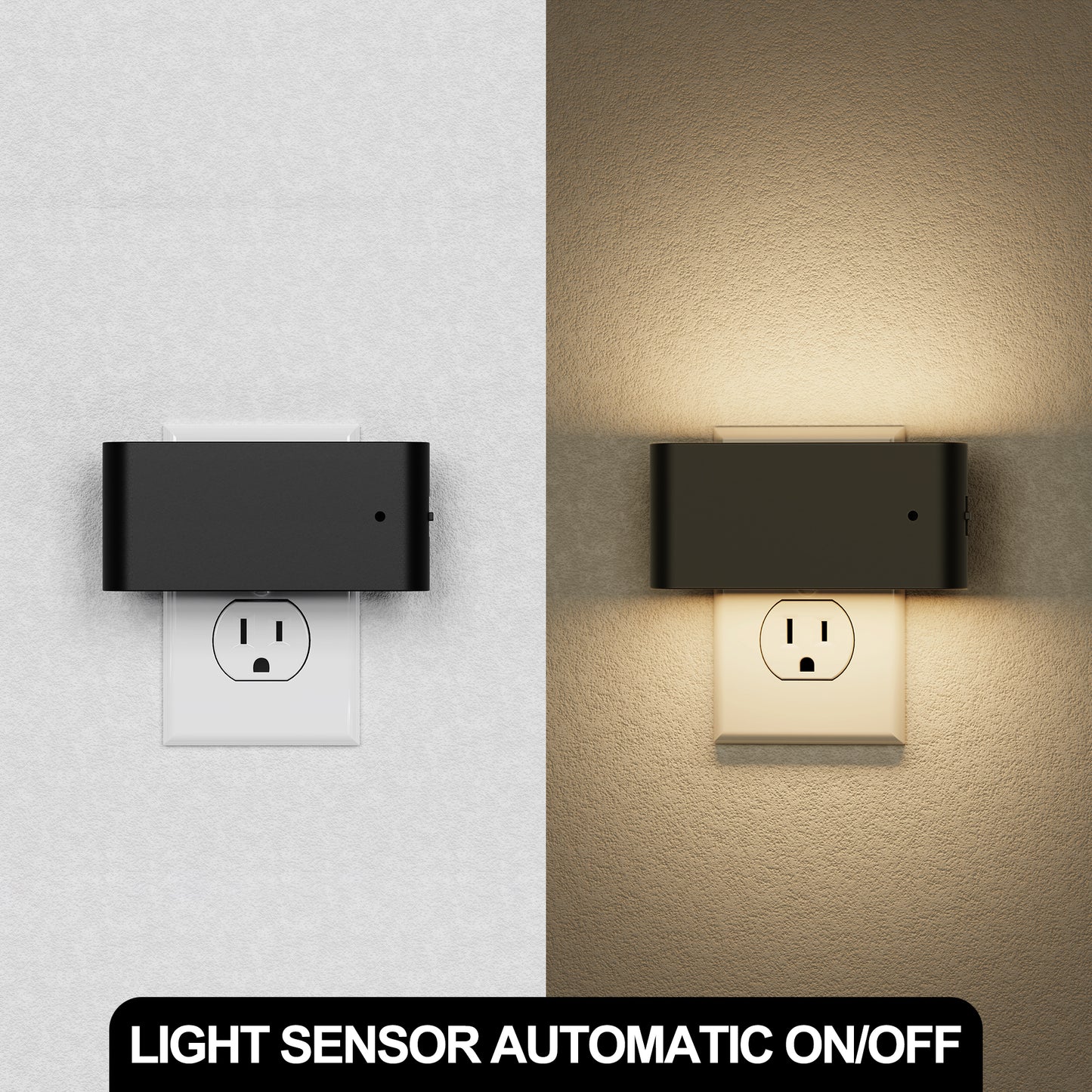 1-Light Black Dimmable LED Night Light Plug in with Dusk-to-Dawn Sensor, Soft White 3000K for Bedroom, Hallway 2 Pack