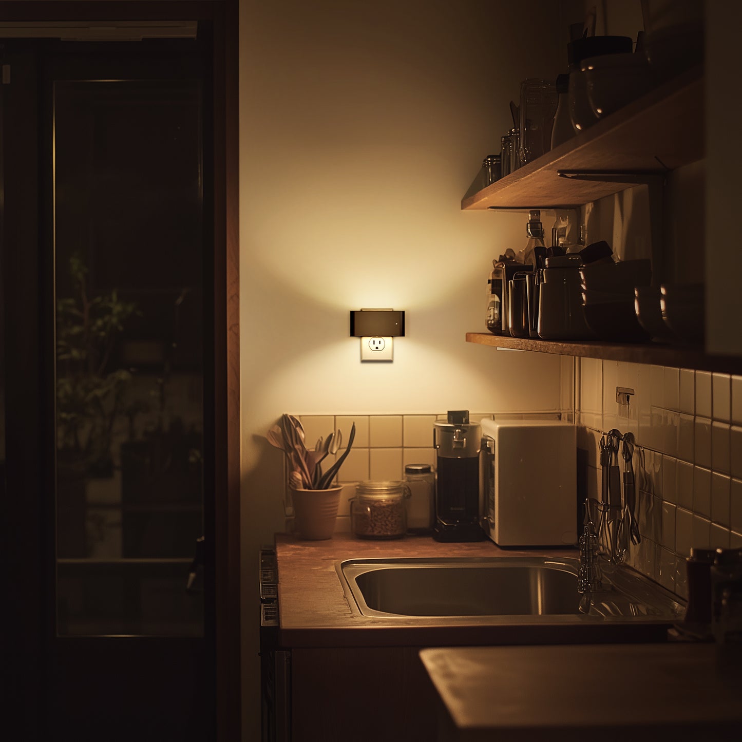 1-Light Black Dimmable LED Night Light Plug in with Dusk-to-Dawn Sensor, Soft White 3000K for Bedroom, Hallway 2 Pack