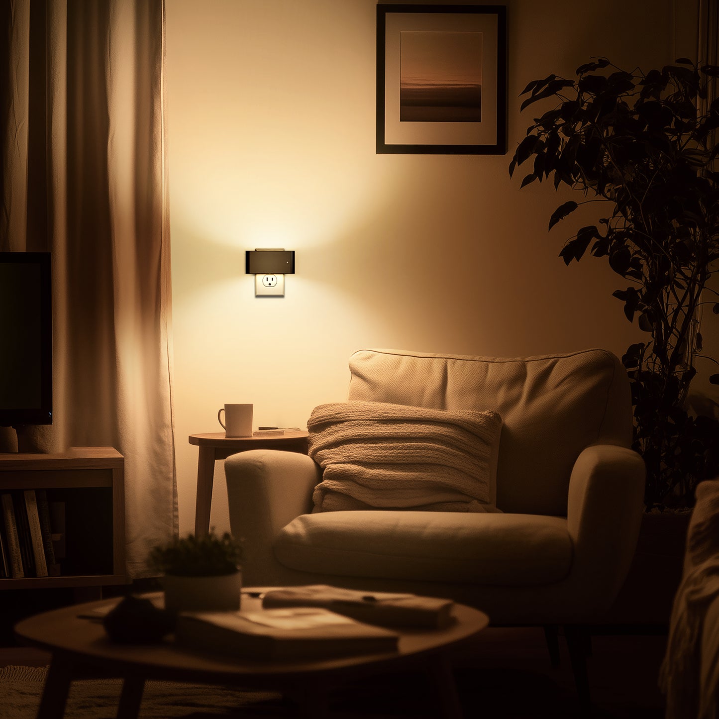 1-Light Black Dimmable LED Night Light Plug in with Dusk-to-Dawn Sensor, Soft White 3000K for Bedroom, Hallway 2 Pack