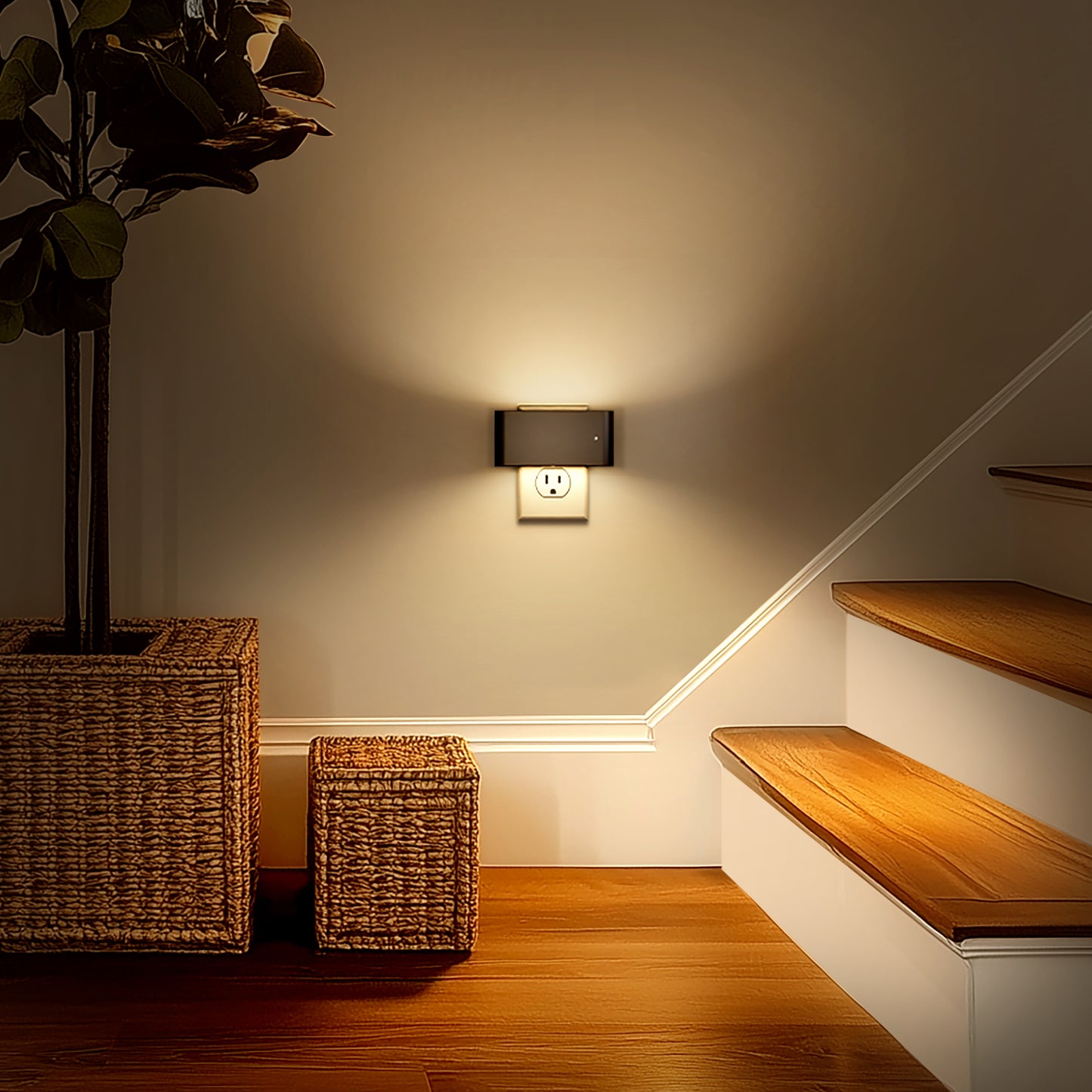 1-Light Black Dimmable LED Night Light Plug in with Dusk-to-Dawn Sensor, Soft White 3000K for Bedroom, Hallway 2 Pack