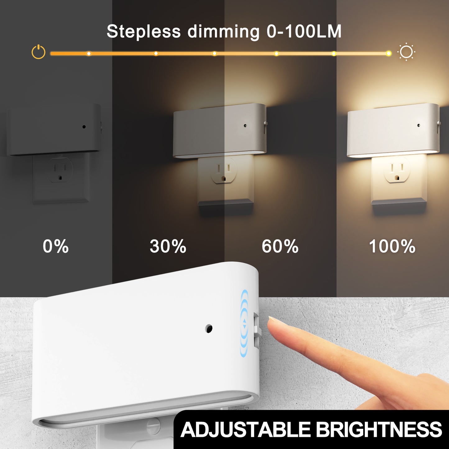 1-Light White Dimmable LED Night Light Plug in with Dusk-to-Dawn Sensor, Soft White 3000K for Bedroom, Hallway 2 Pack