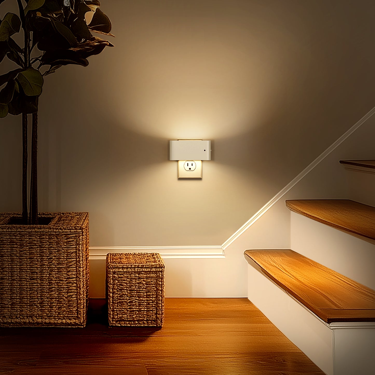 1-Light White Dimmable LED Night Light Plug in with Dusk-to-Dawn Sensor, Soft White 3000K for Bedroom, Hallway 2 Pack