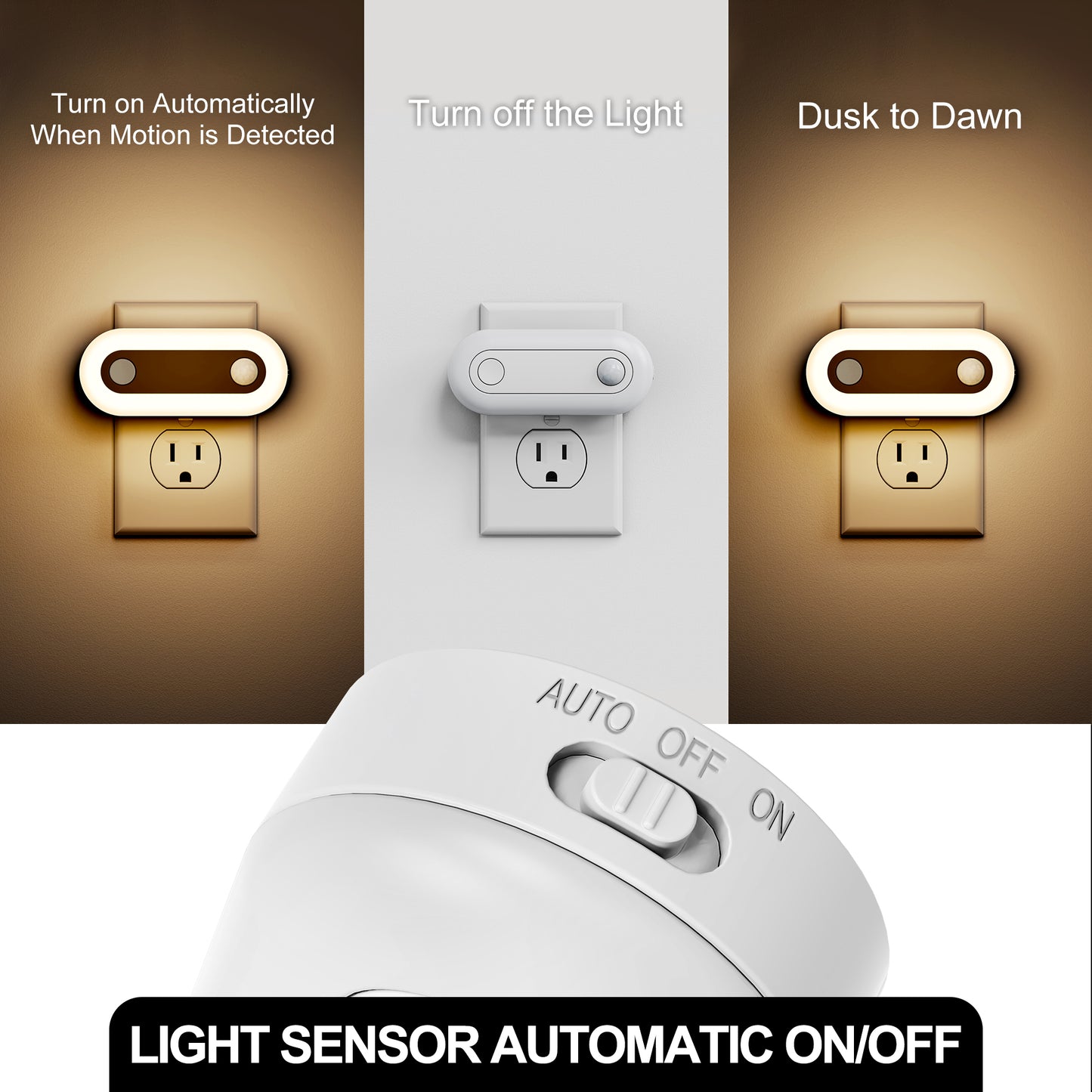 Motion Sensor Dusk to Dawn Night Light Plug in [2-Pack], Dimmable 30/60/100LM for Hallway, Bedroom, Kids Room