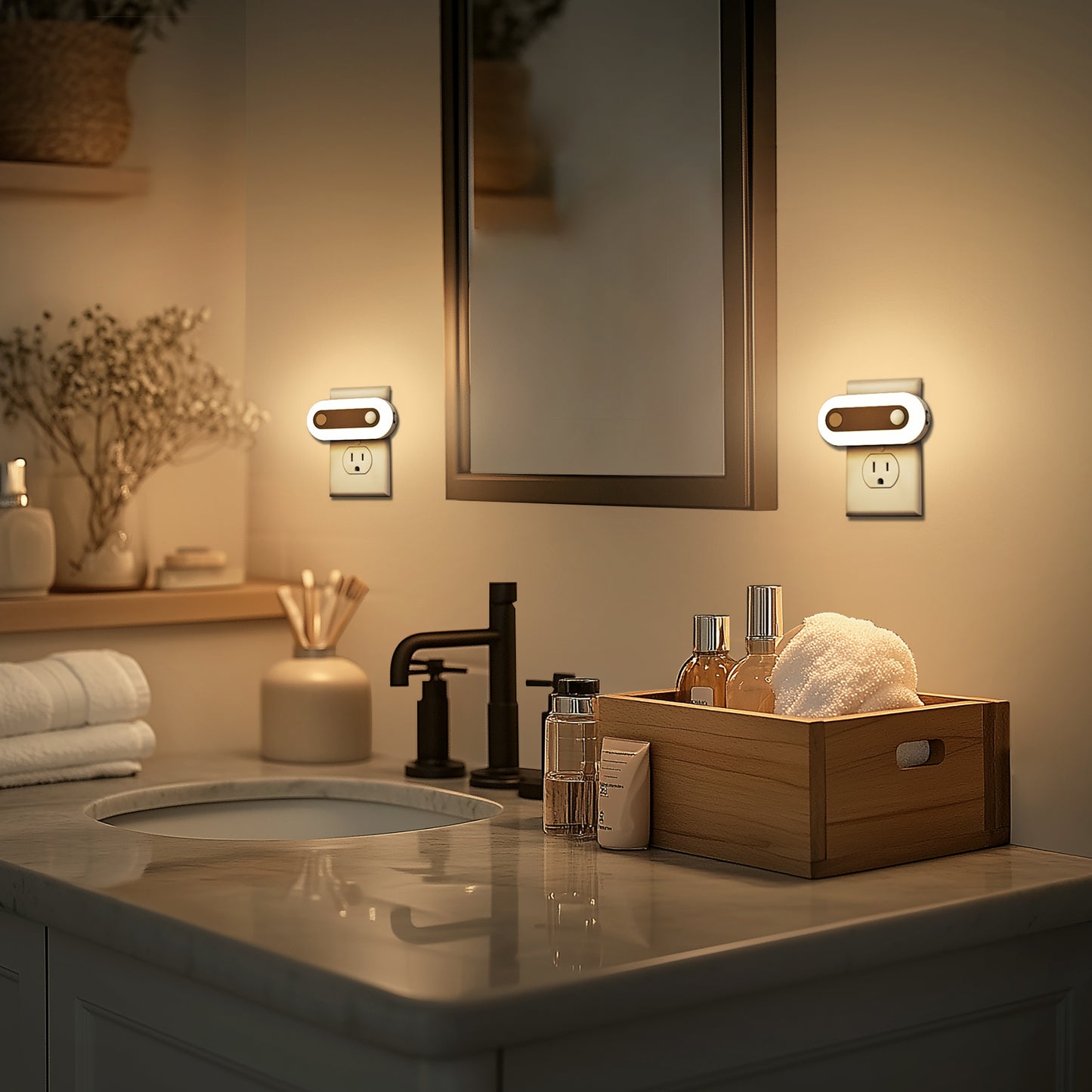 Motion Sensor Dusk to Dawn Night Light Plug in [2-Pack], Dimmable 30/60/100LM for Hallway, Bedroom, Kids Room