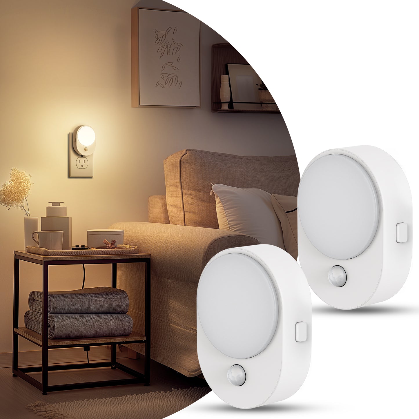 LED Motion Sensor Night Light [2-Pack], Dusk to Dawn & Motion Activated, Dimmable 30/60LM for Bathroom, Hallway, Kitchen