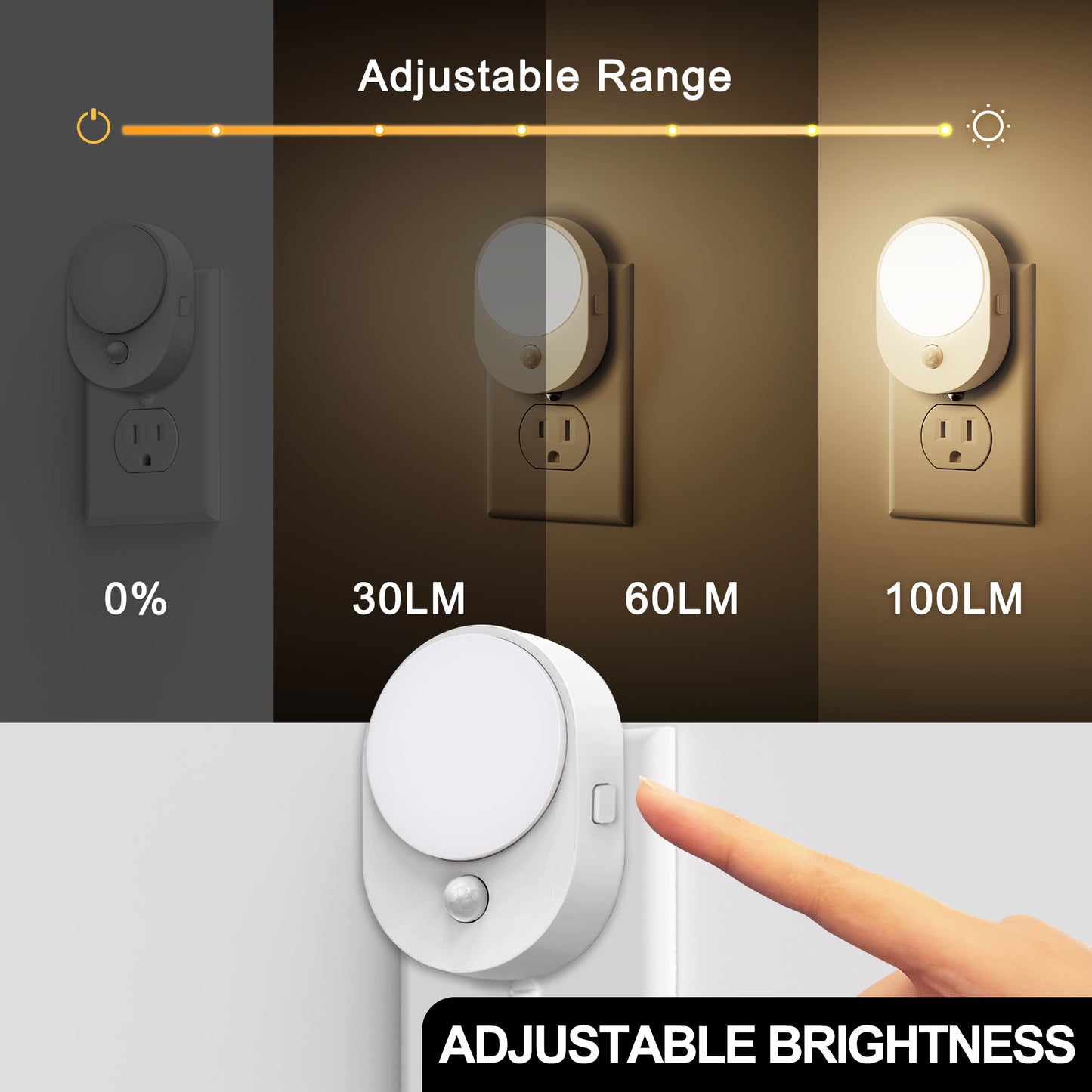 LED Motion Sensor Night Light [2-Pack], Dusk to Dawn & Motion Activated, Dimmable 30/60LM for Bathroom, Hallway, Kitchen