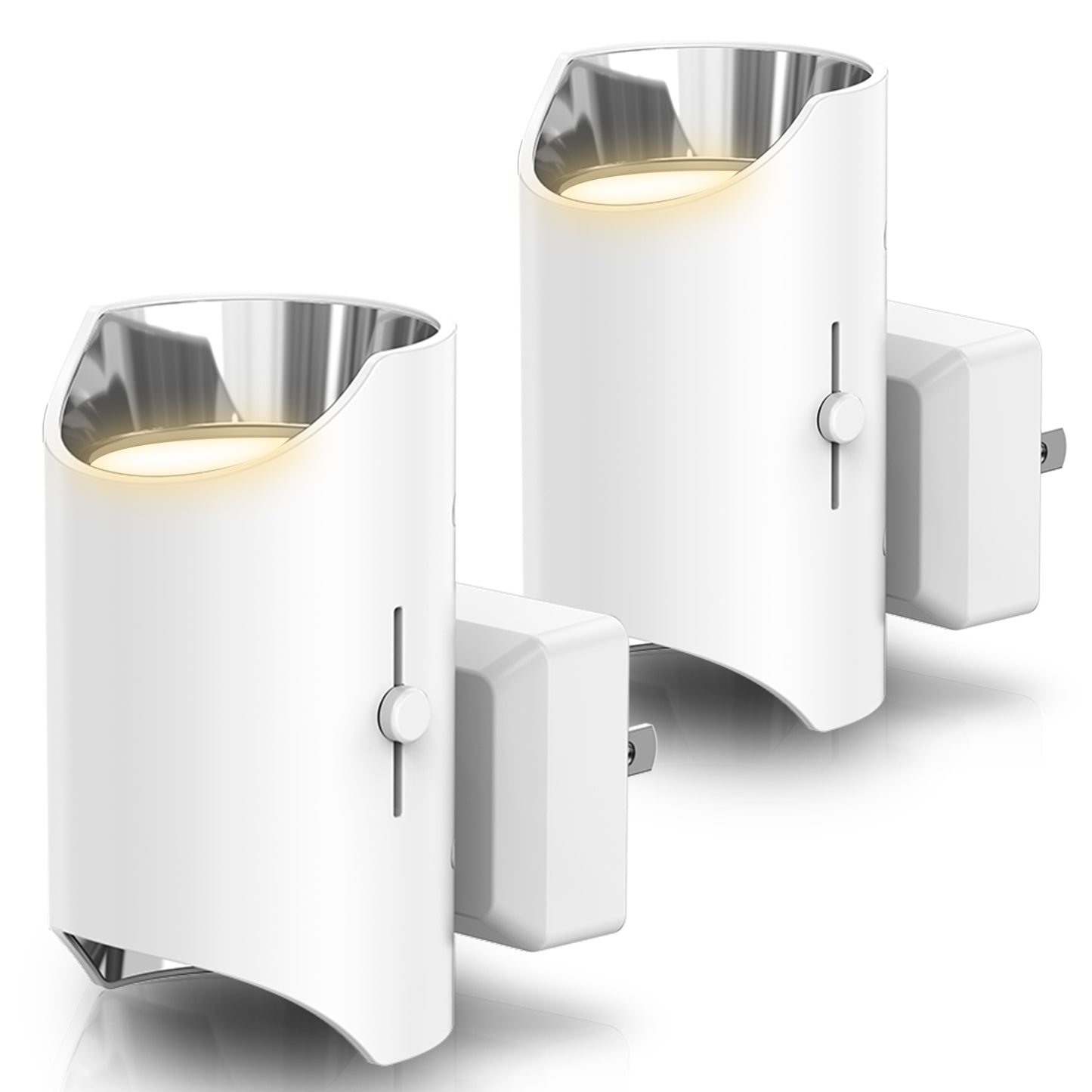 YANSUN 2-Pack 1W White Plug-In Night Lights, Cylindrical Up-Down Wall Lamps, Sliding Dimming, Warm 3000K