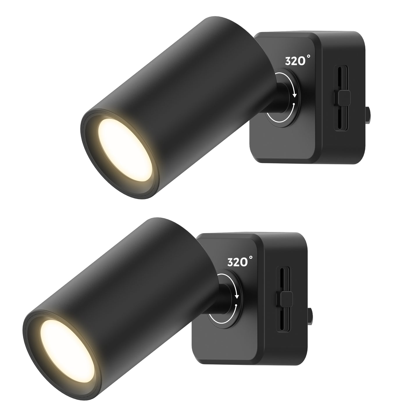 YANSUN 2-Pack 1W Black Plug-In Night Lights, Rotatable Cylinder Design, Warm 3000K Adjustable Dimming, US Plug