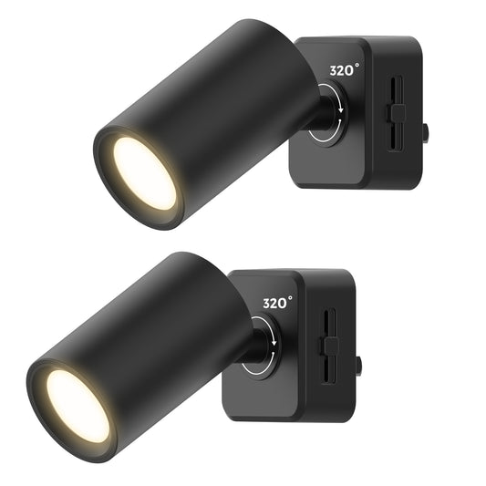 YANSUN 2-Pack 1W Black Plug-In Night Lights, Rotatable Cylinder Design, Warm 3000K Adjustable Dimming, US Plug