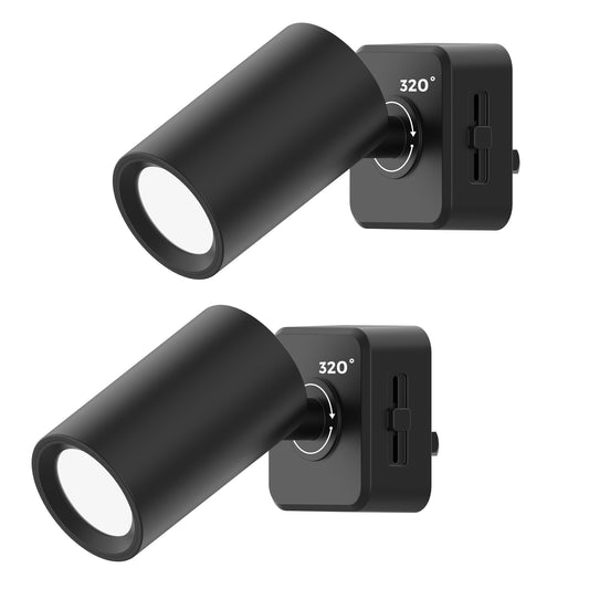 YANSUN 1W Integrated LED Plug-In Night Light, Black 5000K White, Rotatable Cylinder, Up & Down Beam, 2-Pack