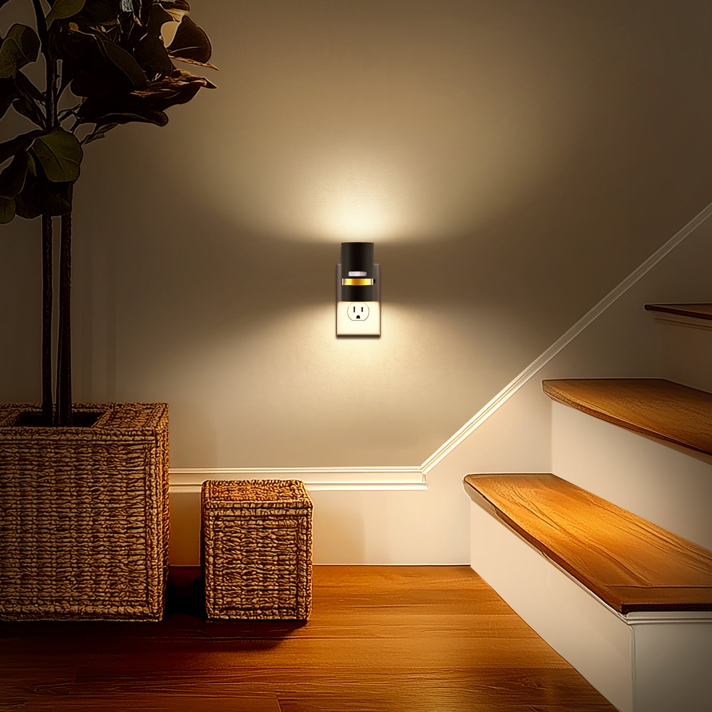 LED Light Sensor Night Light [2-Pack], 3000K Soft White, Dimmable 0-100LM, Plug-In for Bedroom, Hallway, Bathroom