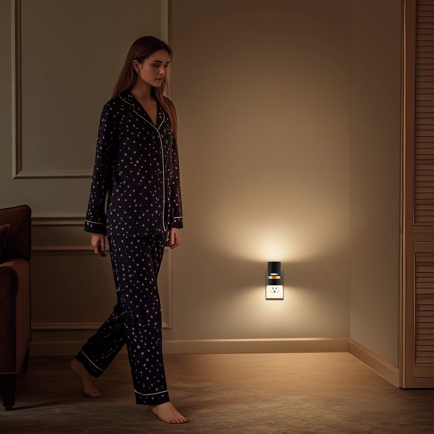 LED Light Sensor Night Light [2-Pack], 3000K Soft White, Dimmable 0-100LM, Plug-In for Bedroom, Hallway, Bathroom