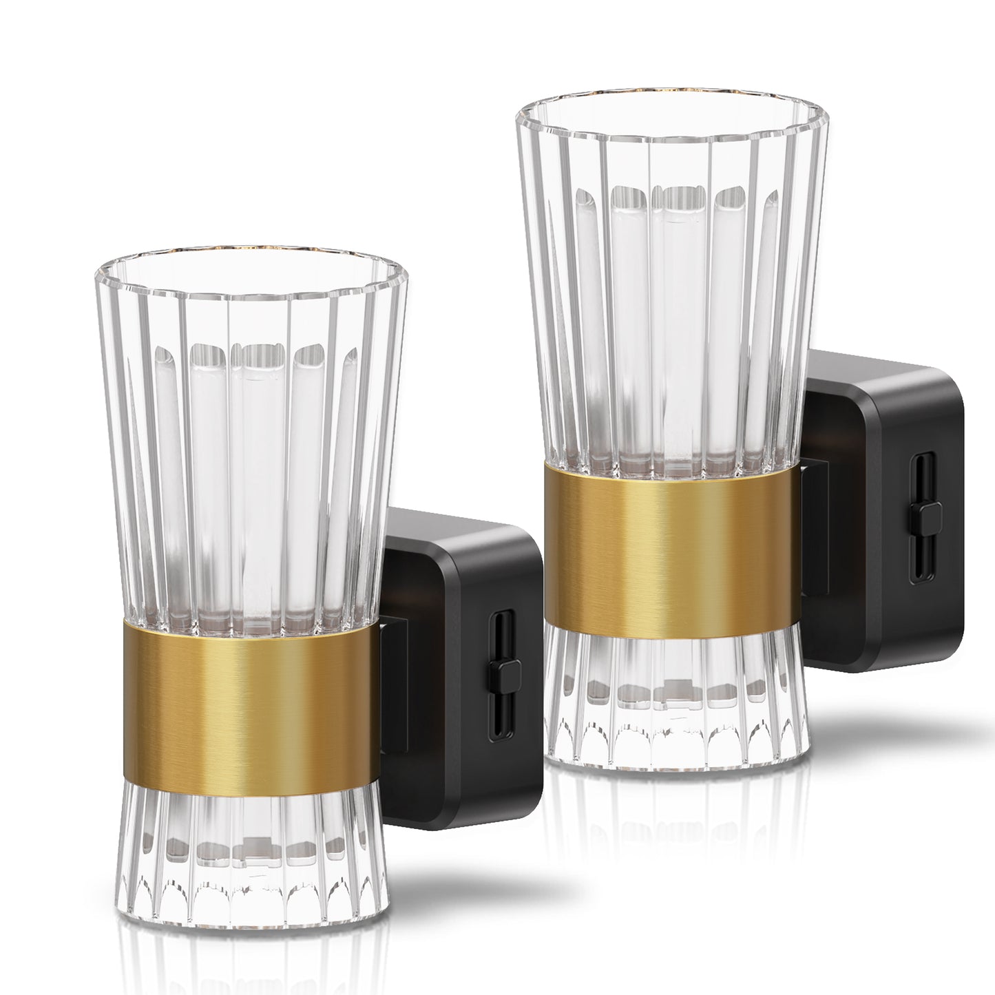 YANSUN 2-Pack 1W Black Plug-In Night Lights, Transparent Textured Trumpet Cylinder Design, Warm 3000K Dimmable, US Plug