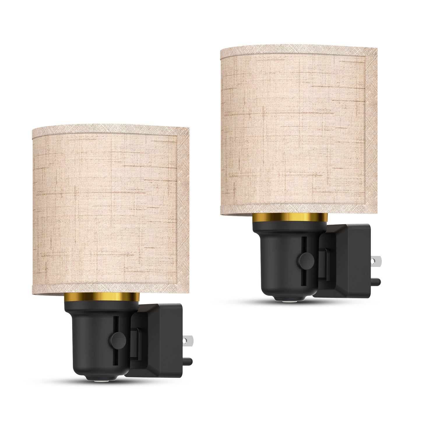 YANSUN 1W Plug-In Night Light with Gold Ring Fabric Shade, Black Base, Warm 2700K Dimmable, Sliding 0%-100%, US Three-Prong Plug