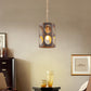 1-Light Farmhouse Black and Wood Chandelier, Metal Cage Pendant Light for Kitchen Island, Hallway, Bedroom