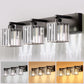 24 in. 3-Light Black Square Crystal Bathroom 3CCT Integrated LED Vanity Light Fixture