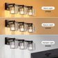 24 in. 3-Light Black Square Crystal Bathroom 3CCT Integrated LED Vanity Light Fixture