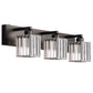 24 in. 3-Light Black Square Crystal Bathroom 3CCT Integrated LED Vanity Light Fixture