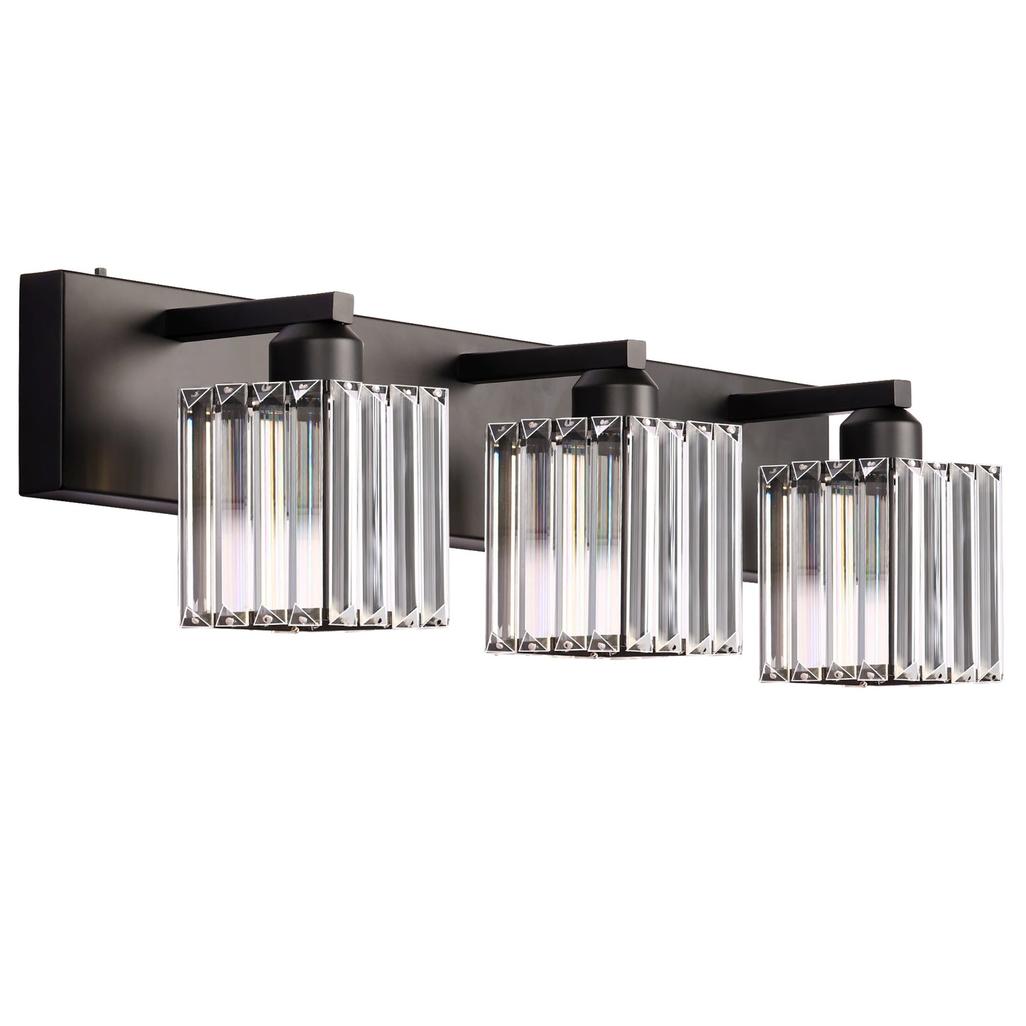 24 in. 3-Light Black Square Crystal Bathroom 3CCT Integrated LED Vanity Light Fixture