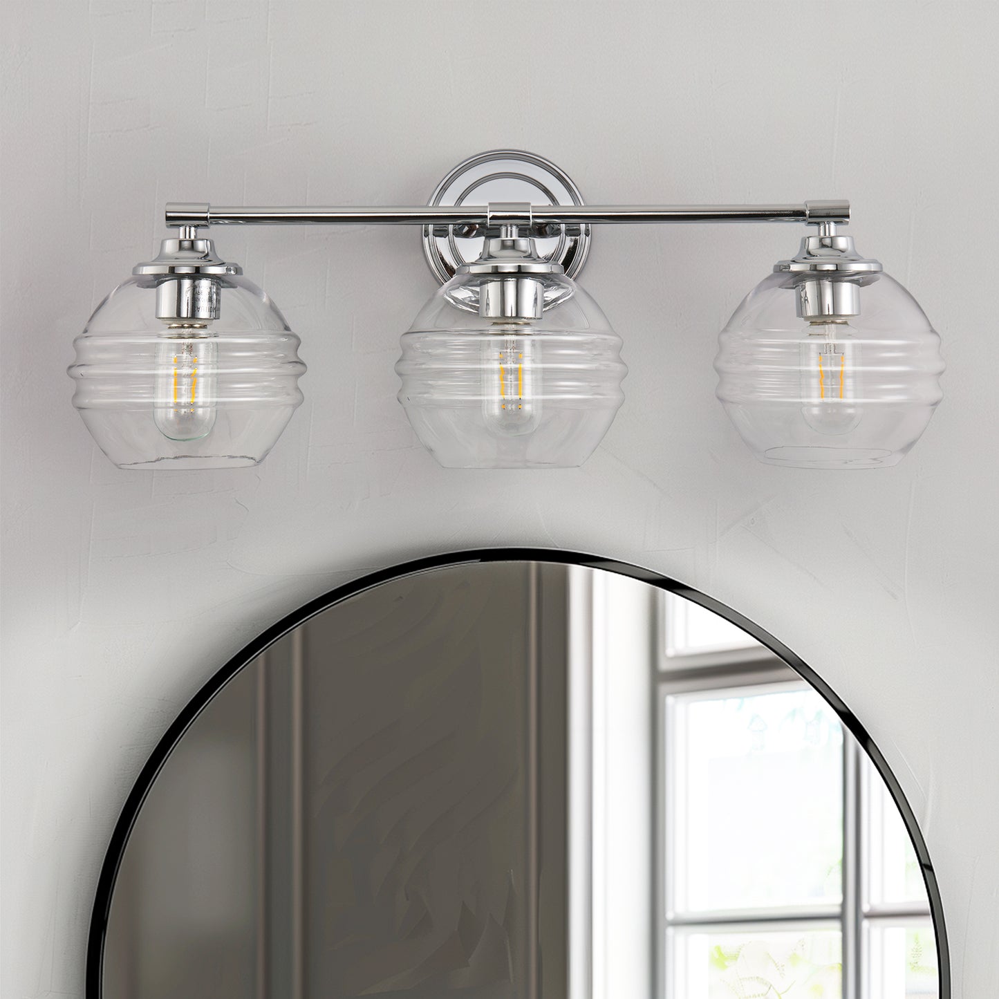 24 in. 3-Light Chrome Modern Globe Vanity Light for Bathroom with Clear Glass Shades