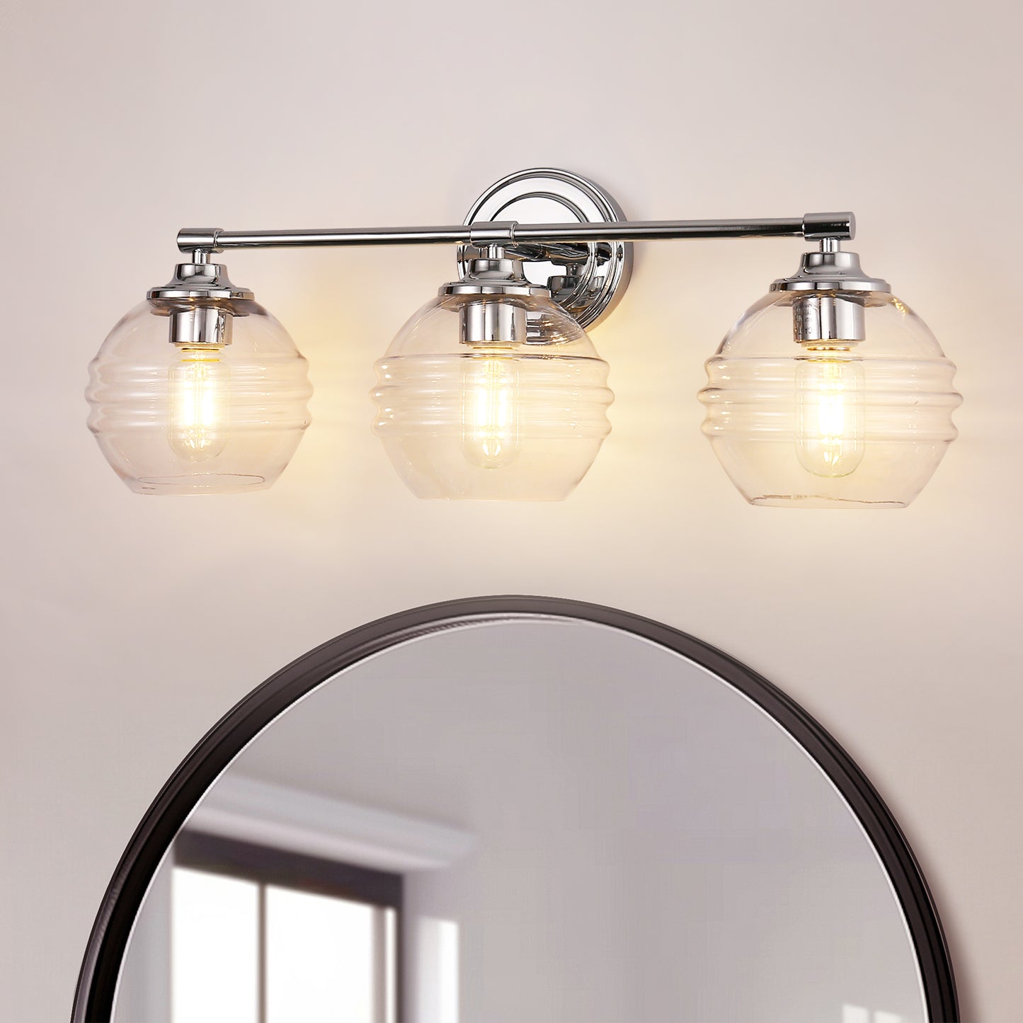 24 in. 3-Light Chrome Modern Globe Vanity Light for Bathroom with Clear Glass Shades