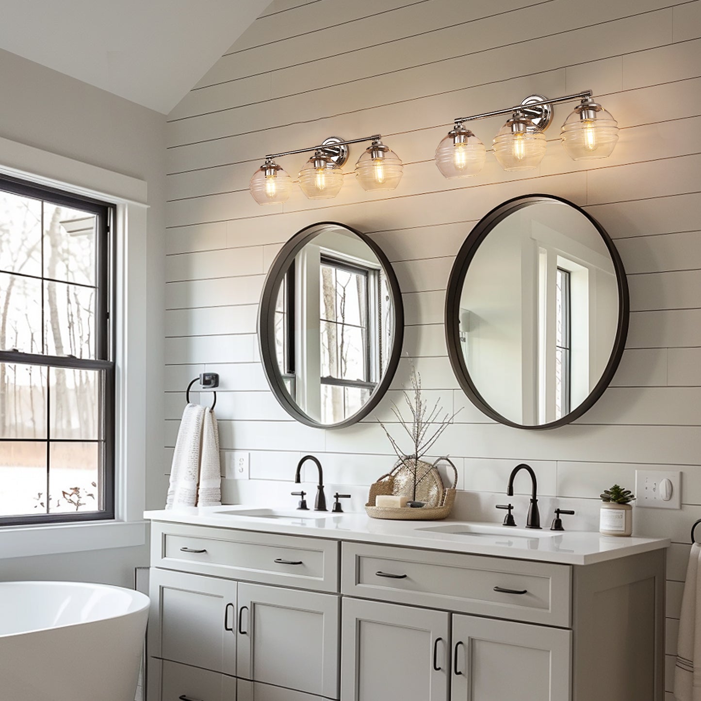 24 in. 3-Light Chrome Modern Globe Vanity Light for Bathroom with Clear Glass Shades