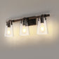 24 in. 3-Light Black and Faux Wood Vintage Farmhouse Vanity Light with Clear Glass Bell Shades for Bathroom